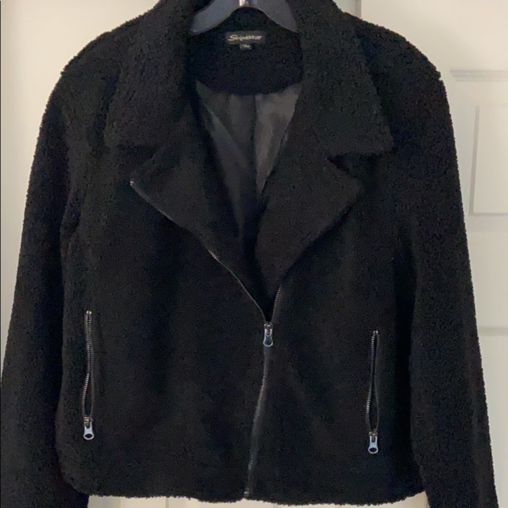 Black teddy moto jacket
